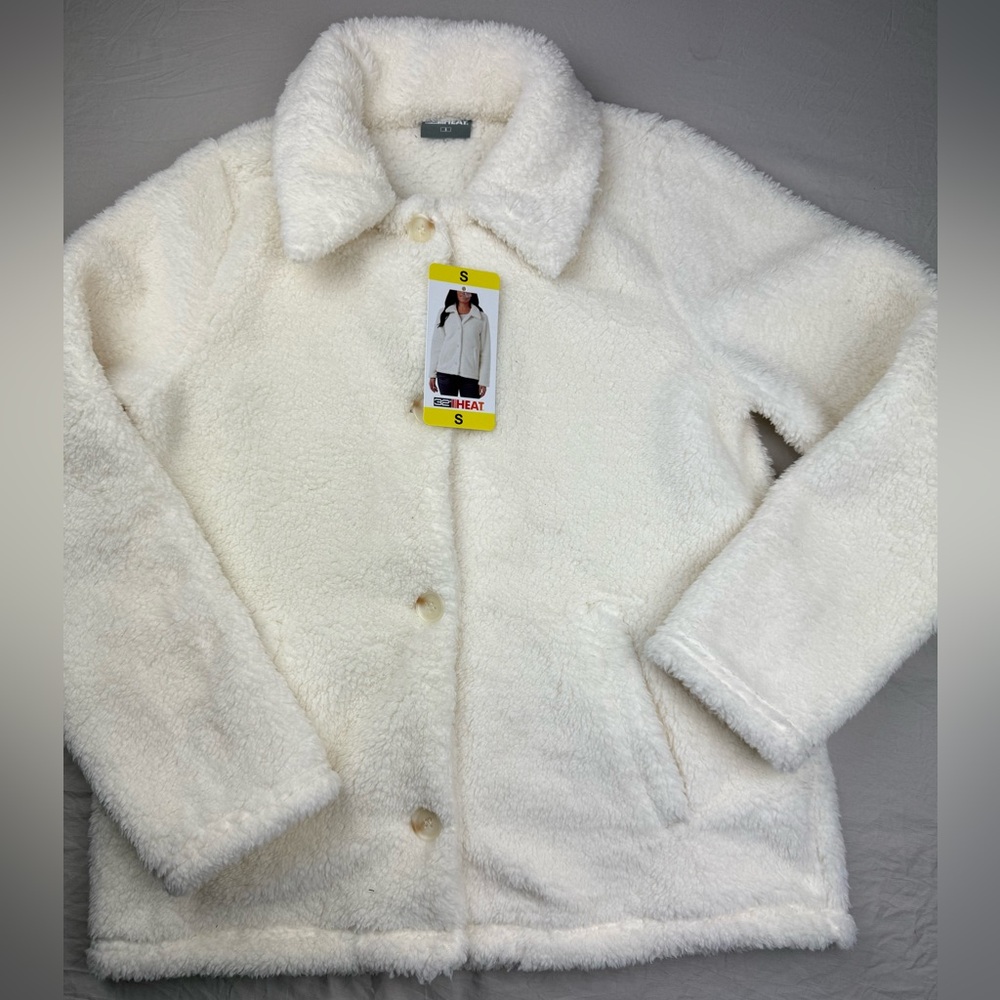 32 Degrees Women's Cozy Fleece Button Front Jacket in cream New